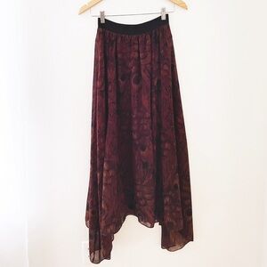 Boho Maxi Skirt with Asymmetrical Hem, XS